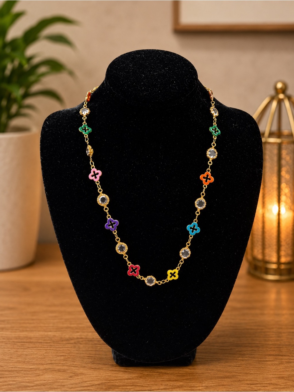 Multicolor Clover Link Necklace -